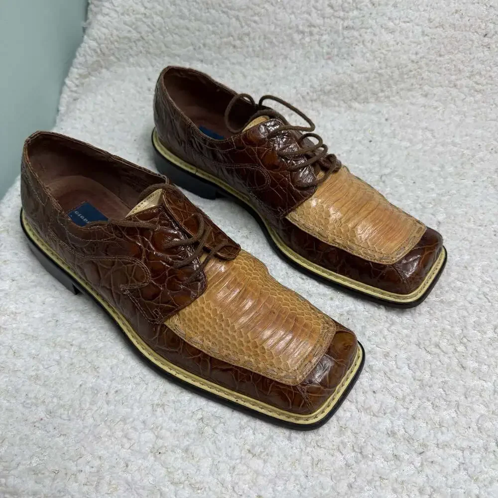 Giorgio Brutini Brown Two-Tone Genuine Snake Skin Square Toe Lace-Up Dress Shoes